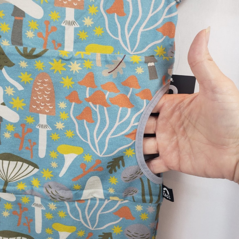 RAGS Short Sleeved Hooded Blue Romper with Printed Mushrooms, & Kangaroo Pocket - Picture 5 of 9